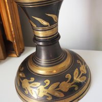 Vintage brass vase | Large vintage vase | Black brass vase | Etched floral brass vase black