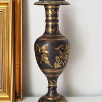 Vintage brass vase | Large vintage vase | Black brass vase | Etched floral brass vase black