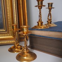 Set of four vintage candlestick holders | Gold plated crystal candlestick holders | Small gold plated candlestick holders | Turun Kristalli