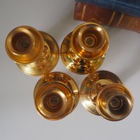 Set of four vintage candlestick holders | Gold plated crystal candlestick holders | Small gold plated candlestick holders | Turun Kristalli