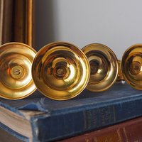 Set of four vintage candlestick holders | Gold plated crystal candlestick holders | Small gold plated candlestick holders | Turun Kristalli