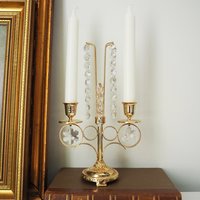 Vintage crystal candelabra | Vintage two arm candelabra | Gold plated candelabra | Vintage candelabra