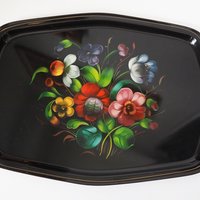 Vintage floral metal tray | Large handpainted floral tray | Vintage floral tray | Vintage Zhostovo tray