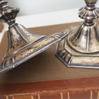 Set of two vintage candlestick holders | Silver plated candlestick holders | Ornate silver candlestick holders | Made in Finland