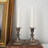 Set of two vintage candlestick holders | Silver plated candlestick holders | Ornate silver candlestick holders | Made in Finland