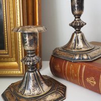 Set of two vintage candlestick holders | Silver plated candlestick holders | Ornate silver candlestick holders | Made in Finland