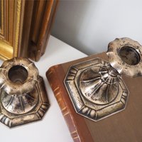 Set of two vintage candlestick holders | Silver plated candlestick holders | Ornate silver candlestick holders | Made in Finland