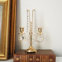 Vintage crystal candelabra | Vintage two arm candelabra | Gold plated candelabra | Vintage candelabra