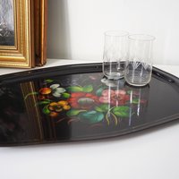 Vintage floral metal tray | Large handpainted floral tray | Vintage floral tray | Vintage Zhostovo tray
