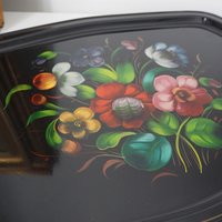Vintage floral metal tray | Large handpainted floral tray | Vintage floral tray | Vintage Zhostovo tray