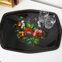 Vintage floral metal tray | Large handpainted floral tray | Vintage floral tray | Vintage Zhostovo tray