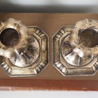 Set of two vintage candlestick holders | Silver plated candlestick holders | Ornate silver candlestick holders | Made in Finland