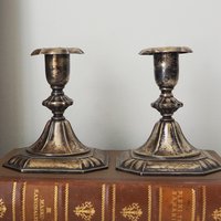 Set of two vintage candlestick holders | Silver plated candlestick holders | Ornate silver candlestick holders | Made in Finland
