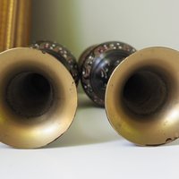 Set of two vintage vases | Brass vases | Matching vintage vases | Etched brass and black vases | Pastel vases