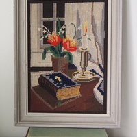 Vintage needlepoint wall art | Religious needlepoint | Scandinavian wall art | Needlepoint wall hanging | Wool needlepoint