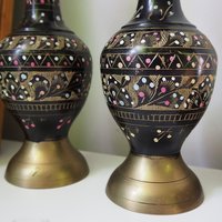 Set of two vintage vases | Brass vases | Matching vintage vases | Etched brass and black vases | Pastel vases