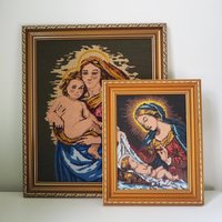 Vintage needlepoint wall art | Religious needlepoint | Scandinavian wall art | Needlepoint wall hanging | Wool needlepoint