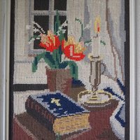 Vintage needlepoint wall art | Religious needlepoint | Scandinavian wall art | Needlepoint wall hanging | Wool needlepoint