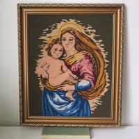 Vintage needlepoint wall art | Religious needlepoint | Scandinavian wall art | Needlepoint wall hanging | Wool needlepoint