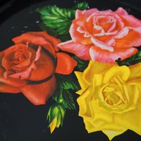 Set of two vintage trays | Vintage rose trays | Vintage floral metal serving tray | Retro trays