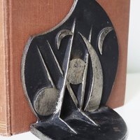 Vintage bookends | Vintage cast iron bookends | Pair of black bookends | Vintage bookends moon