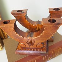 Set of two vintage wooden candlestick holders | Wooden candle holders | Rustic wooden candlestick holders