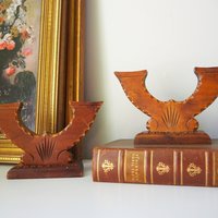 Set of two vintage wooden candlestick holders | Wooden candle holders | Rustic wooden candlestick holders