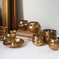 Vintage brass candle holder set | Heart candleholders | Vintage brass candlestick holders | Brass tealight holders | Candleholder sets
