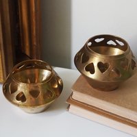 Vintage brass candle holder set | Heart candleholders | Vintage brass candlestick holders | Brass tealight holders | Candleholder sets