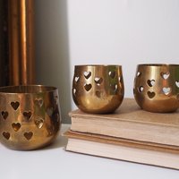 Vintage brass candle holder set | Heart candleholders | Vintage brass candlestick holders | Brass tealight holders | Candleholder sets
