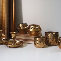 Vintage brass candle holder set | Heart candleholders | Vintage brass candlestick holders | Brass tealight holders | Candleholder sets