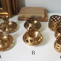 Vintage brass candle holder set | Heart candleholders | Vintage brass candlestick holders | Brass tealight holders | Candleholder sets