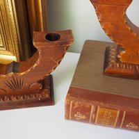 Set of two vintage wooden candlestick holders | Wooden candle holders | Rustic wooden candlestick holders