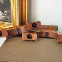 Set of two vintage wooden candlestick holders | Wooden candle holders | Rustic wooden candlestick holders