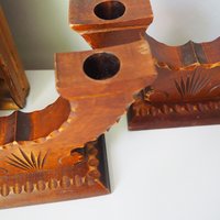 Set of two vintage wooden candlestick holders | Wooden candle holders | Rustic wooden candlestick holders