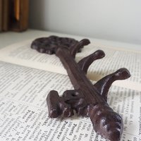 Vintage cast iron key rack | Small vintage key rack | Key shaped wall rack | Key shaped rack with three hooks | Vintage wall rack
