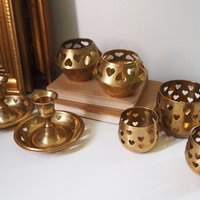 Vintage brass candle holder set | Heart candleholders | Vintage brass candlestick holders | Brass tealight holders | Candleholder sets