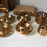 Vintage brass candle holder set | Heart candleholders | Vintage brass candlestick holders | Brass tealight holders | Candleholder sets