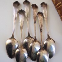 Set of six vintage tablespoons | Vintage silver plated tablespoons | Vintage engraved spoons | Vintage alpacca silver tablespoons
