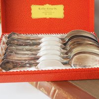 Set of six vintage tablespoons | Vintage silver plated tablespoons | Vintage engraved spoons | Vintage alpacca silver tablespoons