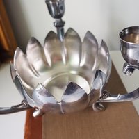 Vintage three arm candelabra | Footed lotus bowl candelabrum | Three arm candlestick holder | Vintage candelabrum | Leonard Silver plate