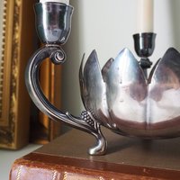 Vintage three arm candelabra | Footed lotus bowl candelabrum | Three arm candlestick holder | Vintage candelabrum | Leonard Silver plate