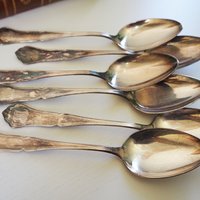 Set of six vintage tablespoons | Vintage silver plated tablespoons | Vintage engraved spoons | Vintage alpacca silver tablespoons