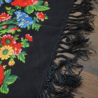 Vintage floral scarf | Floral scarf with a fringe | Vintage wool scarf | Vintage wool shawl | Russian floral scarf