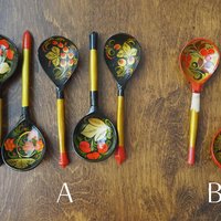 Vintage Khokhloma spoons | Vintage handpainted wooden spoons | Russian wooden spoons