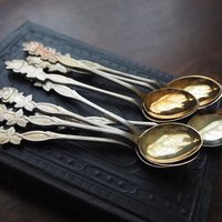 Set of nine vintage teaspoons | Vintage alpacca silver teaspoons | Mismatched teaspoons | Rose teaspoon set | Vintage alpacca teaspoons