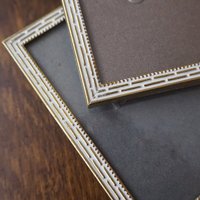 Set of two vintage brass photo frames | Brass and white photo frames 7x10 cm | Vintage Danish picture frames | Vintage frame set