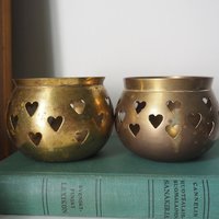 Vintage tea light holder sets | Heart candleholders | Vintage brass tea light holders | Brass tealight holders | Candleholder sets
