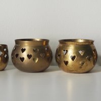 Vintage tea light holder sets | Heart candleholders | Vintage brass tea light holders | Brass tealight holders | Candleholder sets
