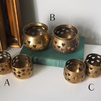 Vintage tea light holder sets | Heart candleholders | Vintage brass tea light holders | Brass tealight holders | Candleholder sets